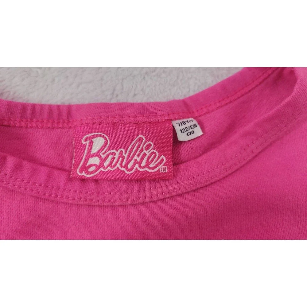 Official 2016 Barbie Pink Glitter Heart Graphic Tee Top Girls Size 7/8 XXS XS